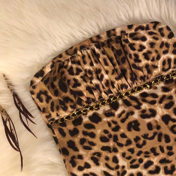 🔥Sexy🔥Strapless GUESS Jeans Leopard Silk Dress - Picture 3 of 8